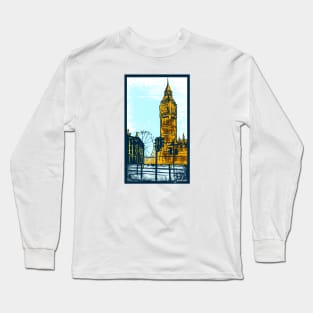 London big Ben UK vibrant retro style graphic Long Sleeve T-Shirt